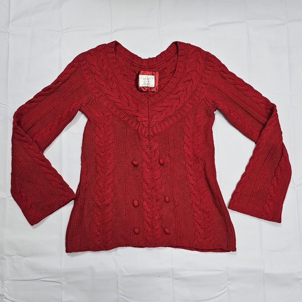 VINTAGE‎ Old Navy Women Small Wool Cotton Red Sweater Knit Pullover - Picture 2 of 5